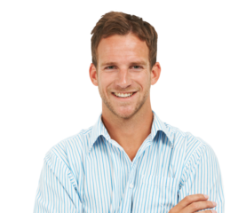 A studio portrait of a confident young businessman posing Isolated on PNG background.