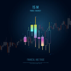 15 M Forex market graph with World business graph or chart stock market.