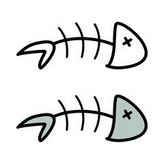 Fishbone deadth drawing doodle outline flat vector icon design.