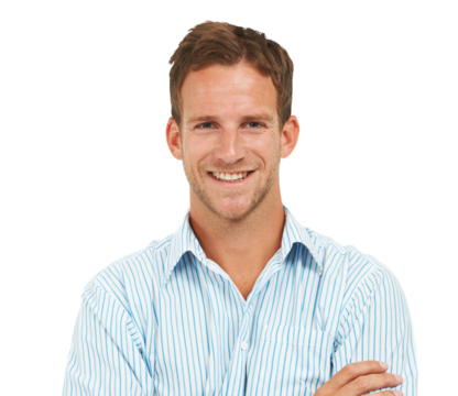 A studio portrait of a confident young businessman posing Isolated on PNG background.