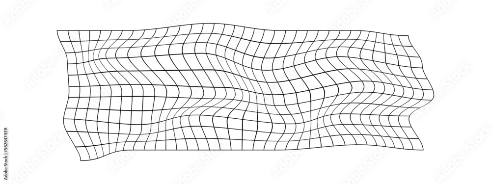 Wall mural distorted grid surface. warped fish net. curvature mesh texture. checkered pattern deformation. bent