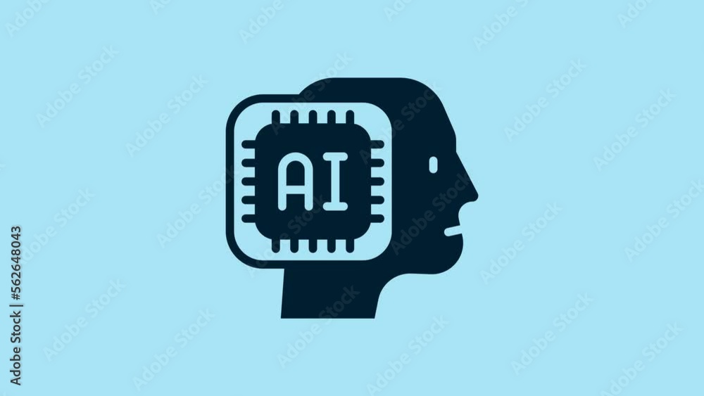 Poster blue humanoid robot icon isolated on blue background. artificial intelligence, machine learning, clo