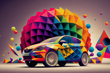 Colorful sports car - abstract illustration.Generative AI
