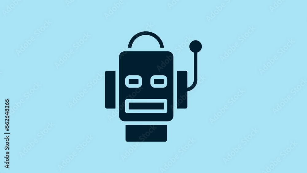 Poster blue robot icon isolated on blue background. artificial intelligence, machine learning, cloud comput