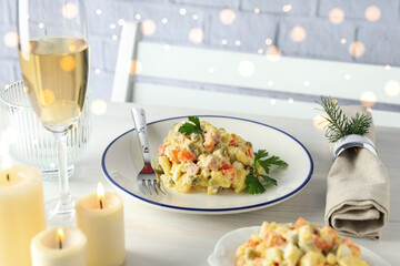 Concept of New year food, tasty Olivier salad