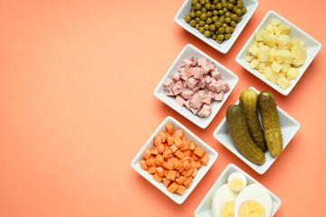 Concept of New year food, Olivier salad, space for text