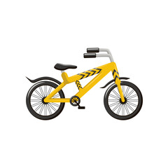 Yellow bicycle for children or adults vector illustration. Cartoon design of kids toy or transport isolated on white background. Childhood, transportation, sports, adventure concept