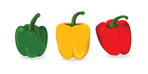 set of bell peppers, paprika in white background