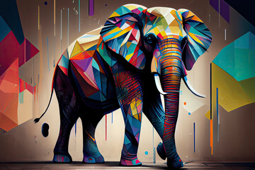 Fototapeta na wymiar geometric pop art portrait illustration, a colorful art piece, illustration with vertebrate elephant