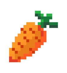 Pixelated carrot vegetable with leaf, 8 bit icon