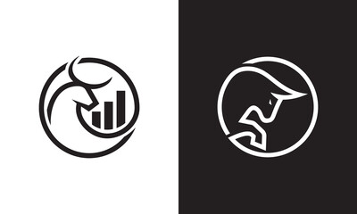 bull with chart logo design. growth financial symbol icon vector.