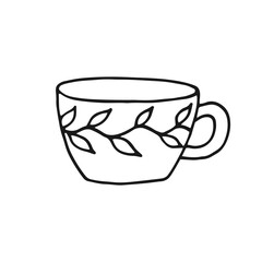 Hand drawn cup mug. Cup in doodle style. Vector illustration isolated on white background.