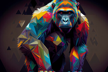 gorilla monkey head with creative colorful abstract elements - obrazy, fototapety, plakaty