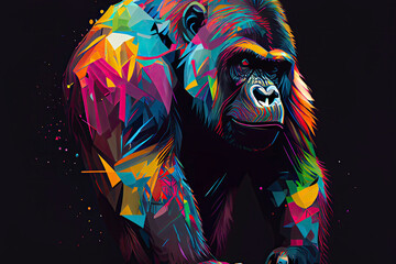 gorilla monkey head with creative colorful abstract elements - obrazy, fototapety, plakaty