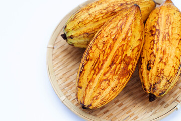 Cocoa fruit isolated on white background