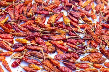 Hot red dried chili peppers