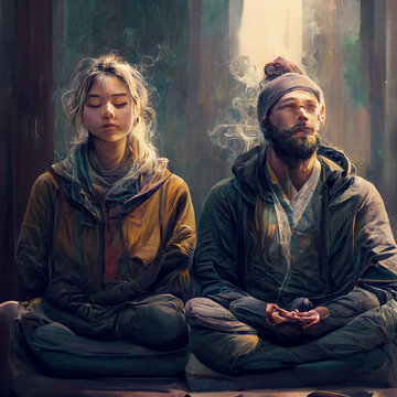 A Couple Meditating And Practicing Mindfullness