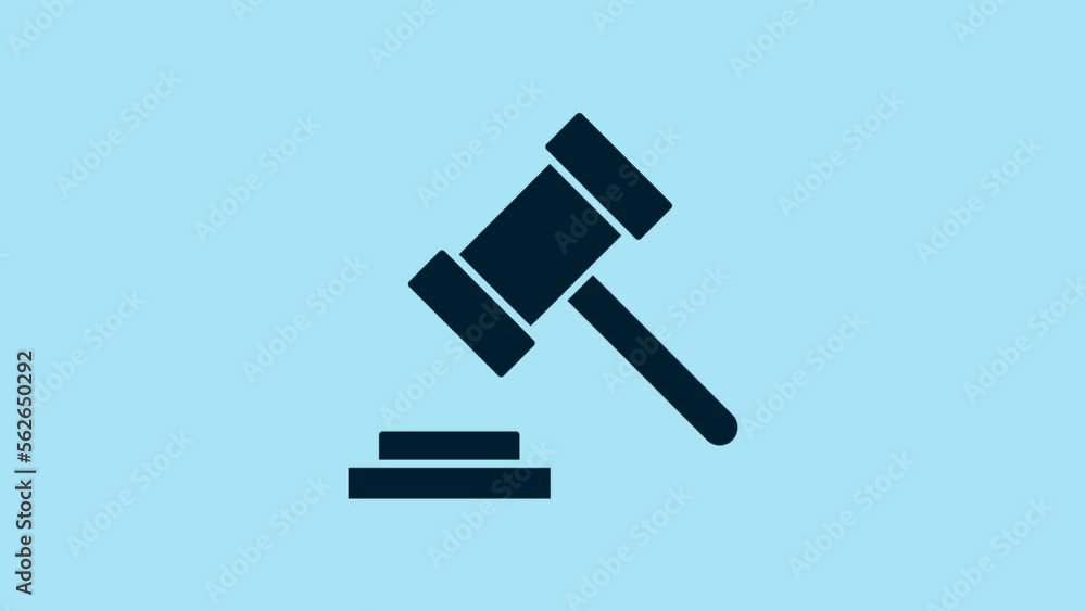 Poster Blue Judge gavel icon isolated on blue background. Gavel for adjudication of sentences and bills, court, justice. Auction hammer. 4K Video motion graphic animation