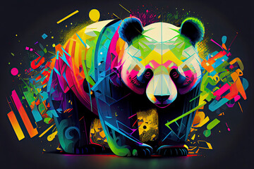 Cute Panda in Colorful Polygonal Logo. Colorful Abstract