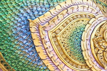 Beauty Thai art of naga scale patterns in temple abstract colorful background