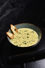 cream soup with dark background