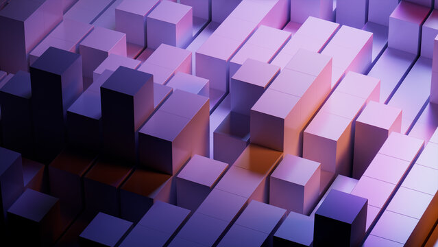 Violet and Orange, Futuristic Tech Wallpaper. 3D Render.