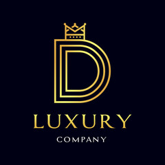 Letter D crown vector logo template. Design with gold color. Suitable for kingdom, fashion, font, alphabet. Vintage style.