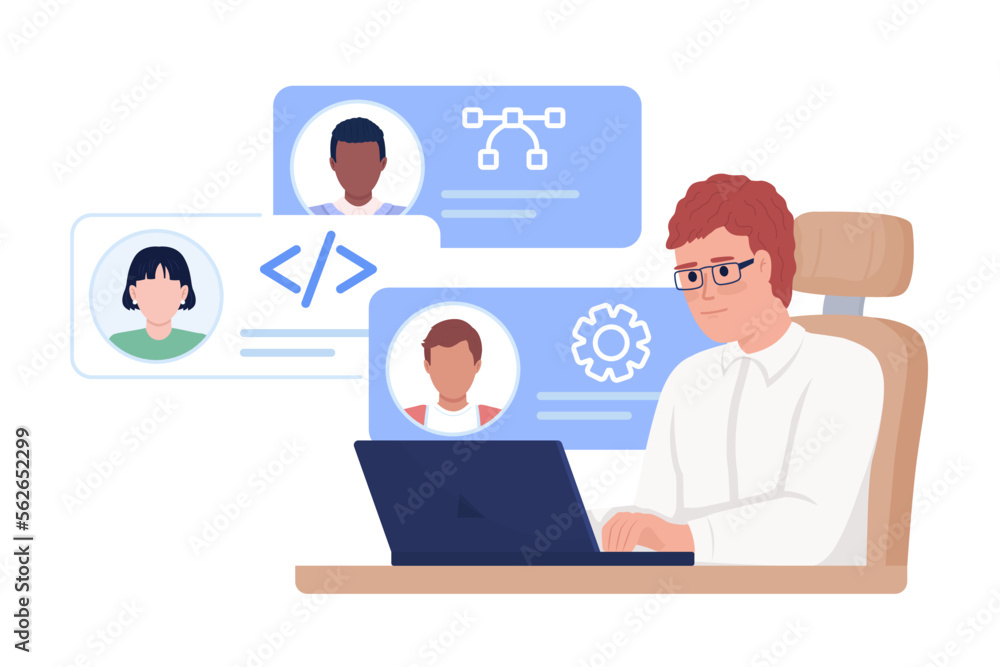 Poster it company hr manager searching for developers semi flat color vector character. editable figure. ha
