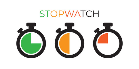 illustration vector of stopwatch, countdown or timer, flat design and isolated on white background with colored count.