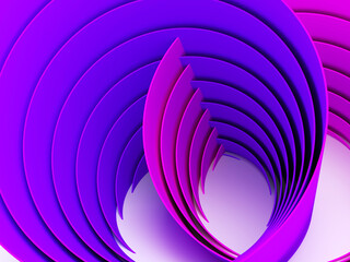 Intersected vibrant neon colored spirals. 3d rendering illustration