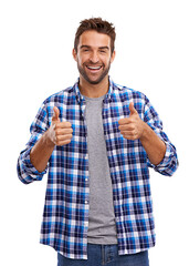 Studio portrait of a handsome man giving you thumbs up Isolated on a PNG background.