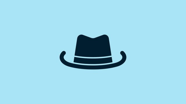Blue Western cowboy hat icon isolated on blue background. 4K Video motion graphic animation