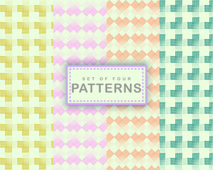 set of four pastel colors pattern collection, multi colored patterns background wallpaper design