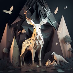 origami deer in forest Generative AI