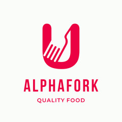 Obraz premium Abstract Fork culinary initial letter U typography custom logo design restaurant vector illustration