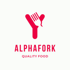 Fototapeta premium Abstract Fork culinary initial letter Y typography custom logo design restaurant vector illustration
