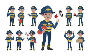 Set of fireman with different poses