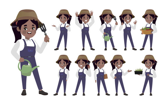 Set of farmer with different poses