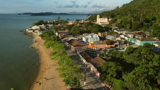 January 18, 2022. Florianopolis, Brazil. Old village and church in Ribeirao da Ilha, Florianopolis, Santa Catarina, Brazil.