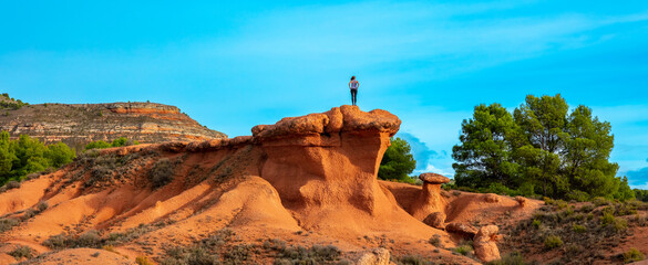 Active woman on mountain peak- extreme sport,  challenge,  climbing concept