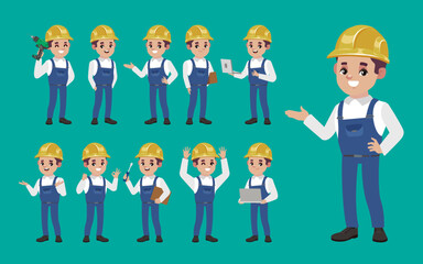 Set of worker with different poses