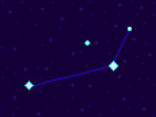 Fototapeta na wymiar Pictor constellation in pixel art style. 8-bit stars in the night sky in retro video game style. Cluster of stars and galaxies. Design for applications, banners and posters. Vector illustration