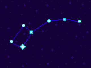 Obraz na płótnie Canvas Ursa minor constellation in pixel art style. 8-bit stars in the night sky in retro video game style. Cluster of stars and galaxies. Design for applications, banners and posters. Vector illustration