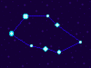 Obraz na płótnie Canvas Vela constellation in pixel art style. 8-bit stars in the night sky in retro video game style. Cluster of stars and galaxies. Design for applications, banners and posters. Vector illustration
