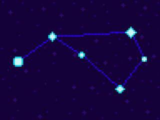 Obraz na płótnie Canvas Volans constellation in pixel art style. 8-bit stars in the night sky in retro video game style. Cluster of stars and galaxies. Design for applications, banners and posters. Vector illustration