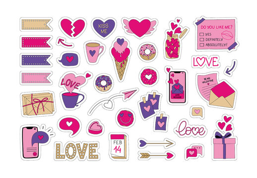 Love Messages Printable Sticker Pack With Cartoon Hearts Illustrations