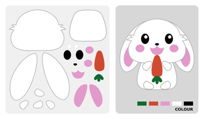 Rabbit pattern for kids crafts or paper crafts. Vector illustration of bunny puzzle. cut and glue patterns for children's crafts.