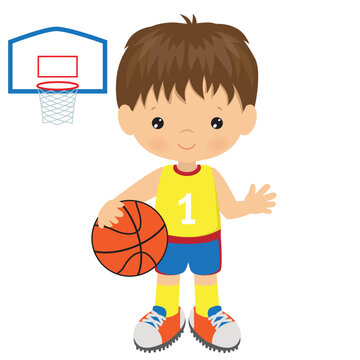 Basketball player boy vector cartoon illustration