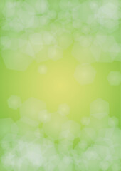 Abstract Green Background with Golden Circular Spot Lights.  Vibrant Sunlight  Summer and Spring Texture. Bokeh Blurry Template. Shiny Gradient Cover. Festive Christmass and New Year Snow on Green.