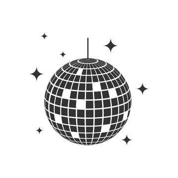 Glittering disco ball icon. Shining mirror sphere for nightclub party. Dance music event discoball. Mirrorball in 70s or 80s discotheque style isolated on white background